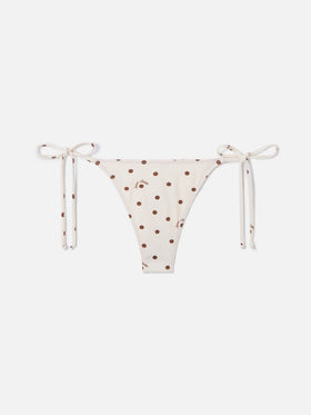 Norah thong bikini bottoms in beige with polka dot print
