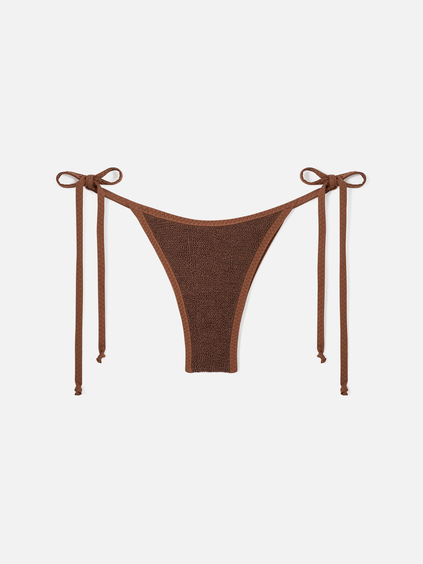 Braune Norah String-Cheeky-Bikinihose aus Crinkle-Stoff 