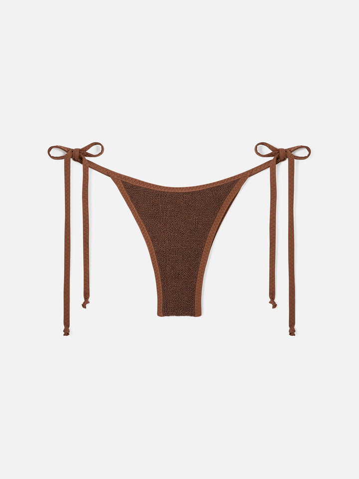 Braguita de bikini cheeky con tiras Brown Norah de tejido crinkle 
