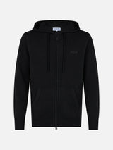 Man black lambswool hooded sweater Notting