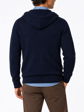 Navy blue Notting lambswool hooded full zip sweater