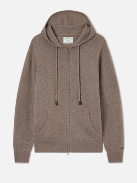 Beige Notting lambswool hooded knit with full zip