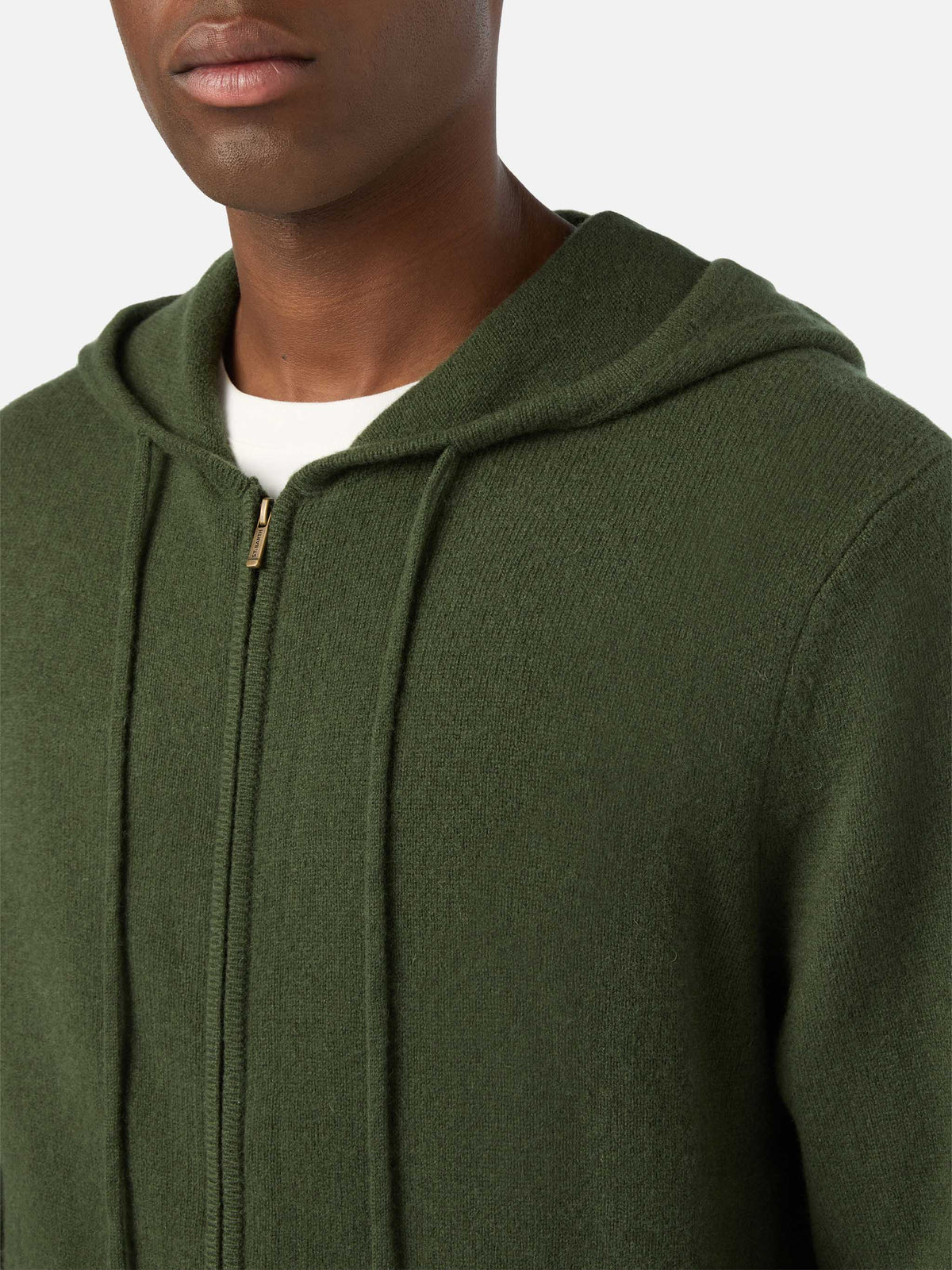 Punto con capucha Notting en lana de cordero verde militar con cremallera completa 