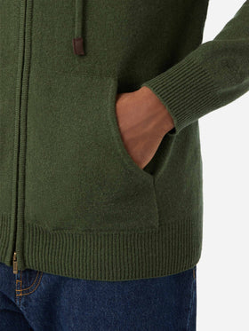 Punto con capucha Notting en lana de cordero verde militar con cremallera completa 