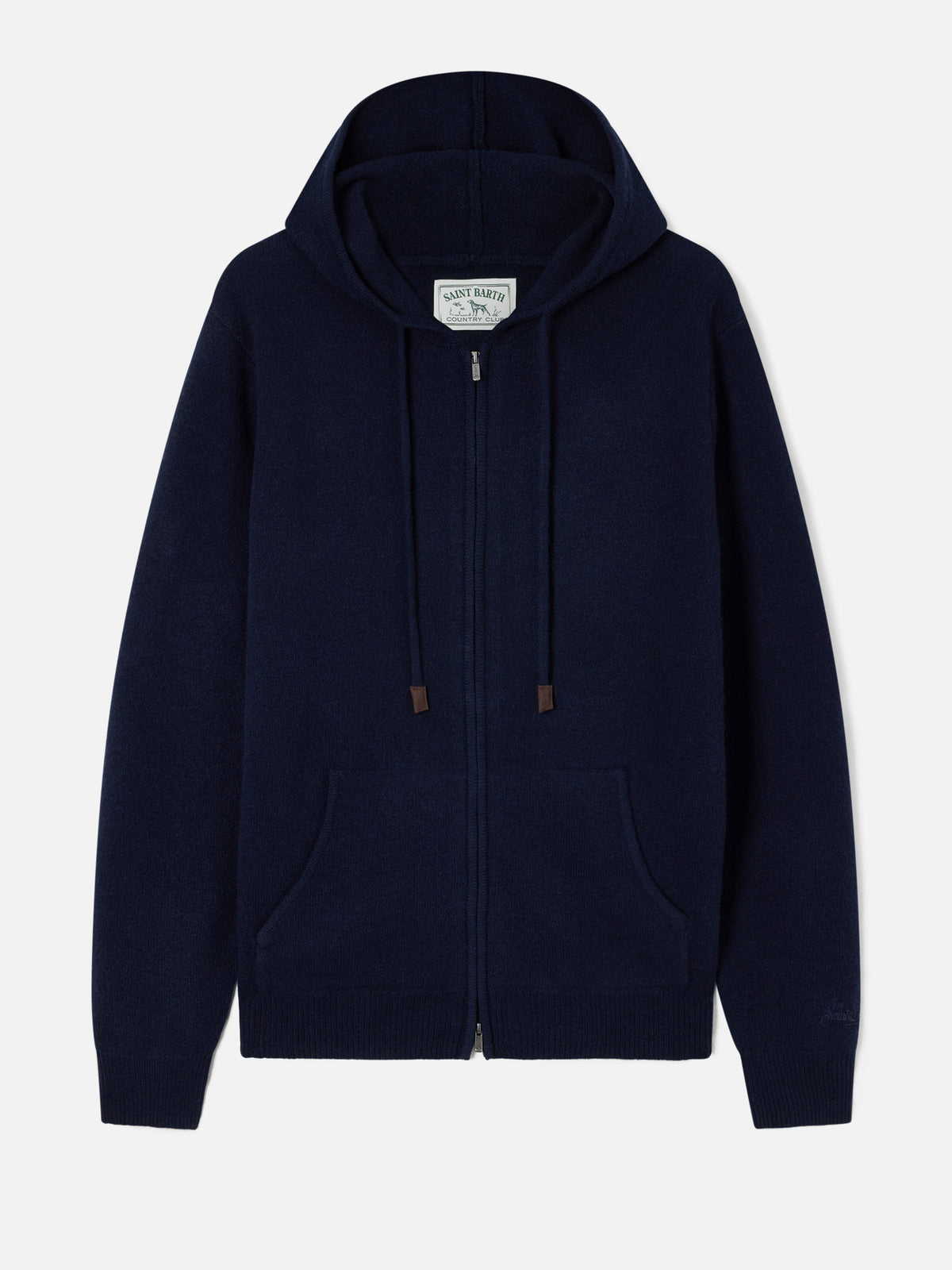 Maglia Notting blu navy in lambswool con cappuccio e zip intera
