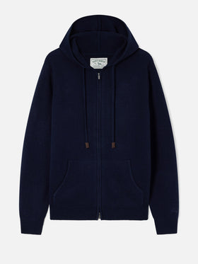 Maglia Notting blu navy in lambswool con cappuccio e zip intera