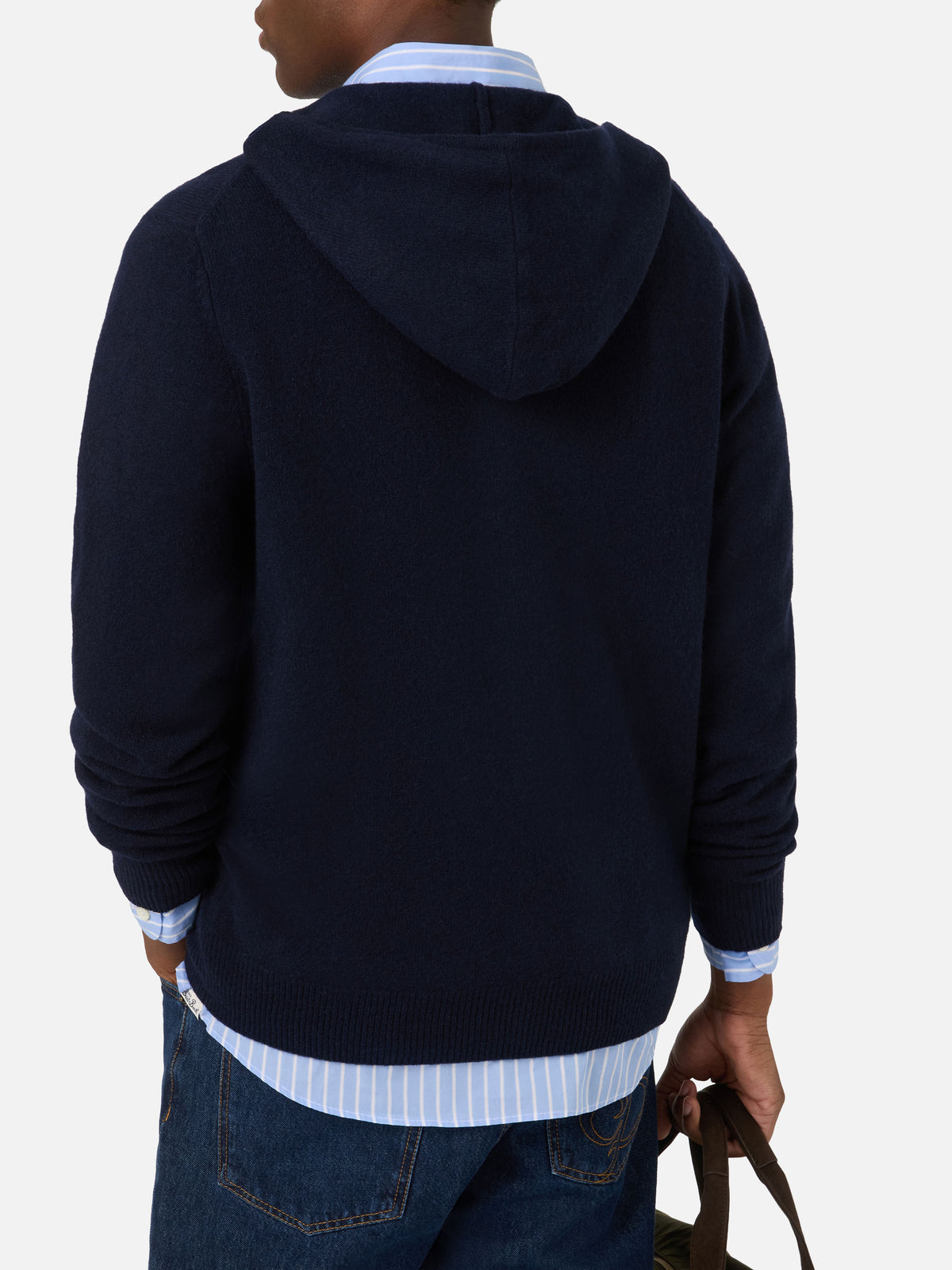 Maille à capuche en laine d’agneau Notting Navy blue avec zip intégral 