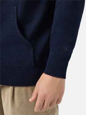 Felpa con cappuccio in 100% lambswool Notting blu notte