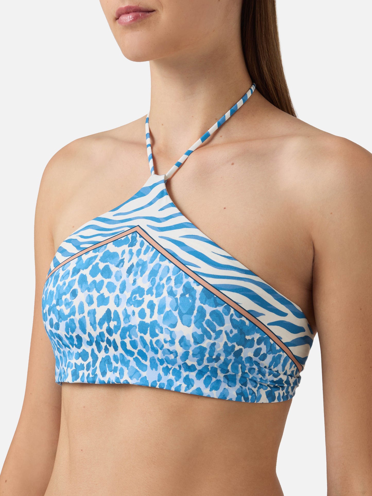 Top de bikini halter Nairobi con estampado localizado de animales safari 