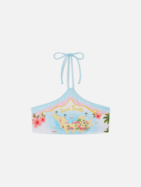 Top de bikini halter Nairobi con estampado colocado del mapa de St. Barth 