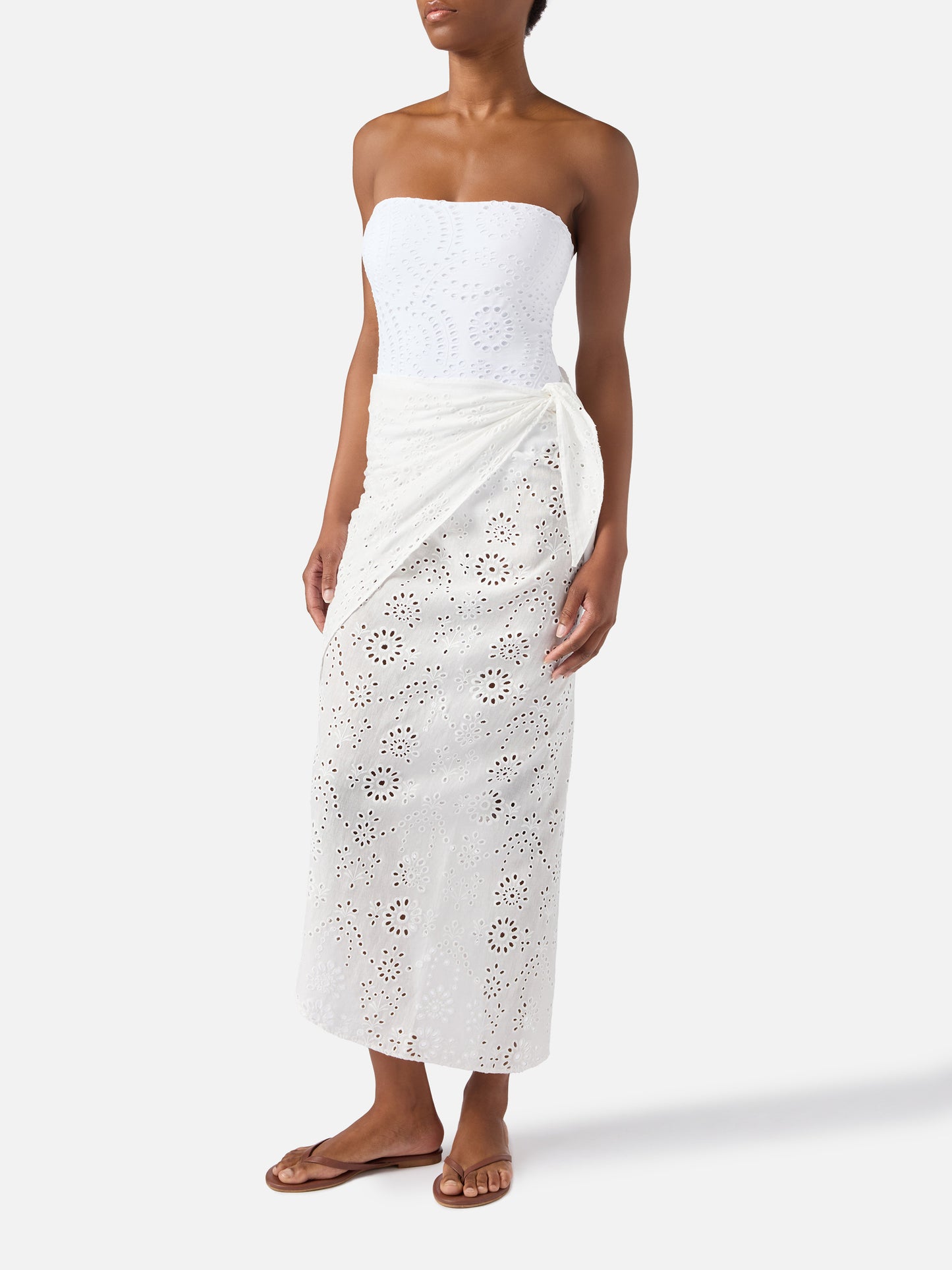 Febby long pareo in white sangallo