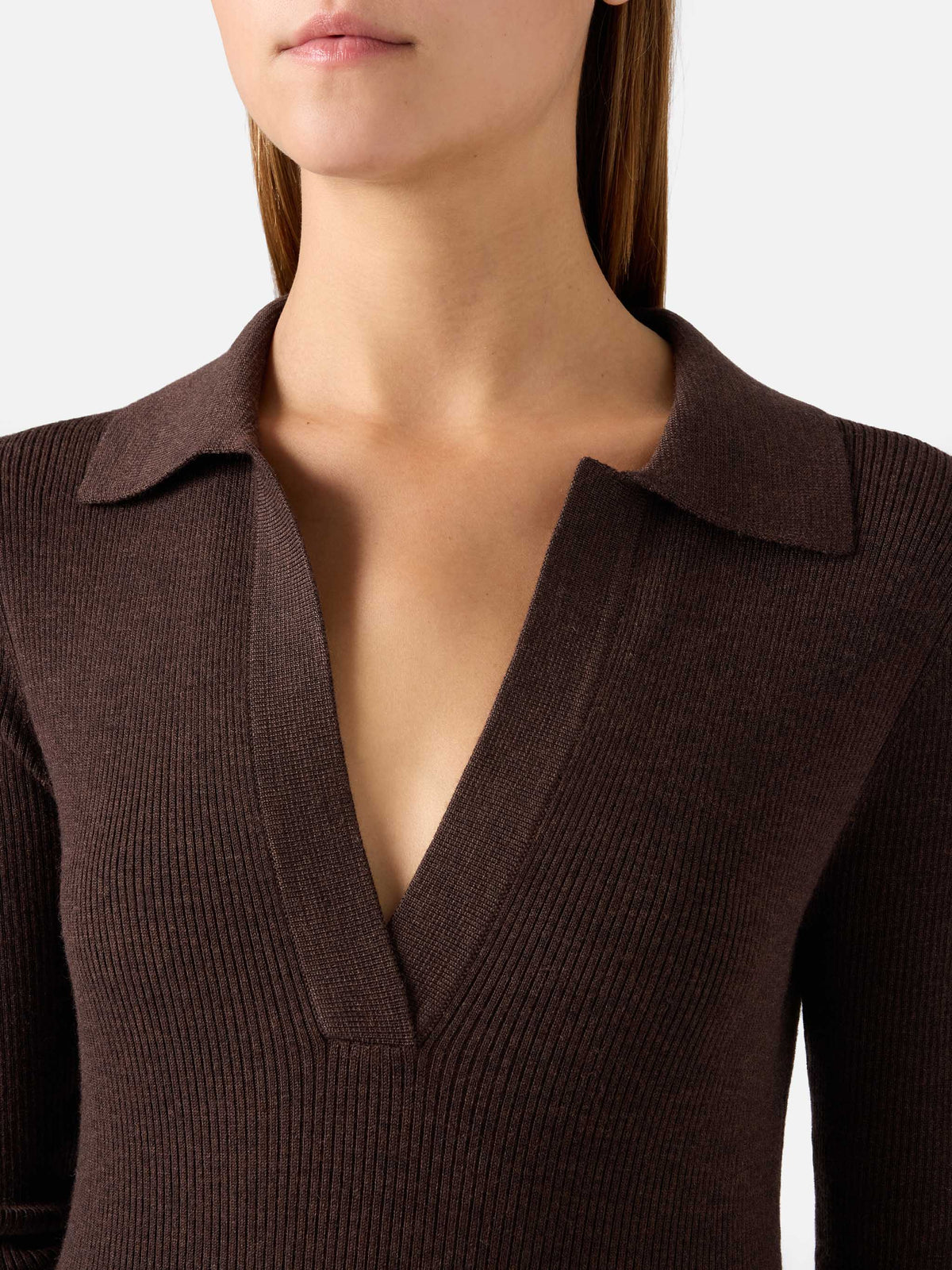 Braunes langes Strickkleid Octavia aus Merinowollmischung 