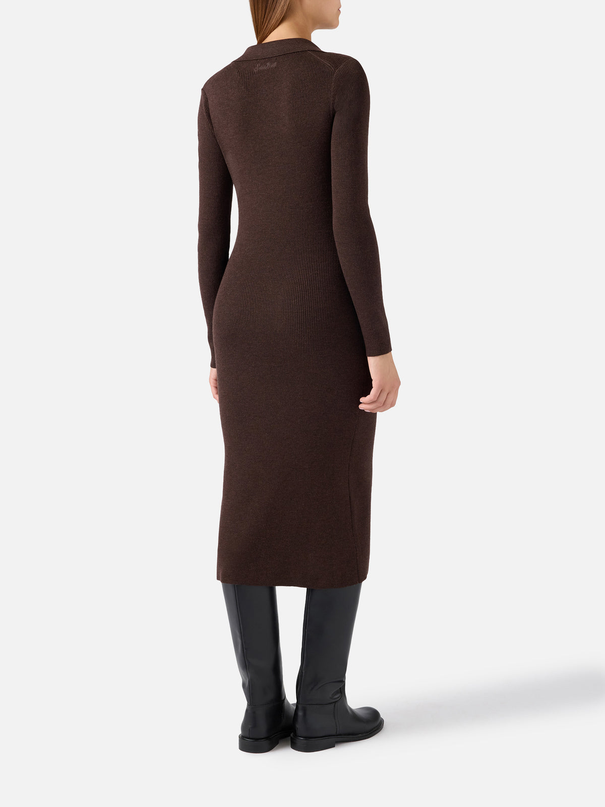 Braunes langes Strickkleid Octavia aus Merinowollmischung 
