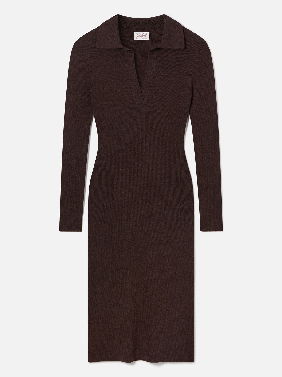 Robe longue en maille Octavia marron en mélange de laine mérinos 