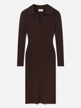 Robe longue en maille Octavia marron en mélange de laine mérinos 