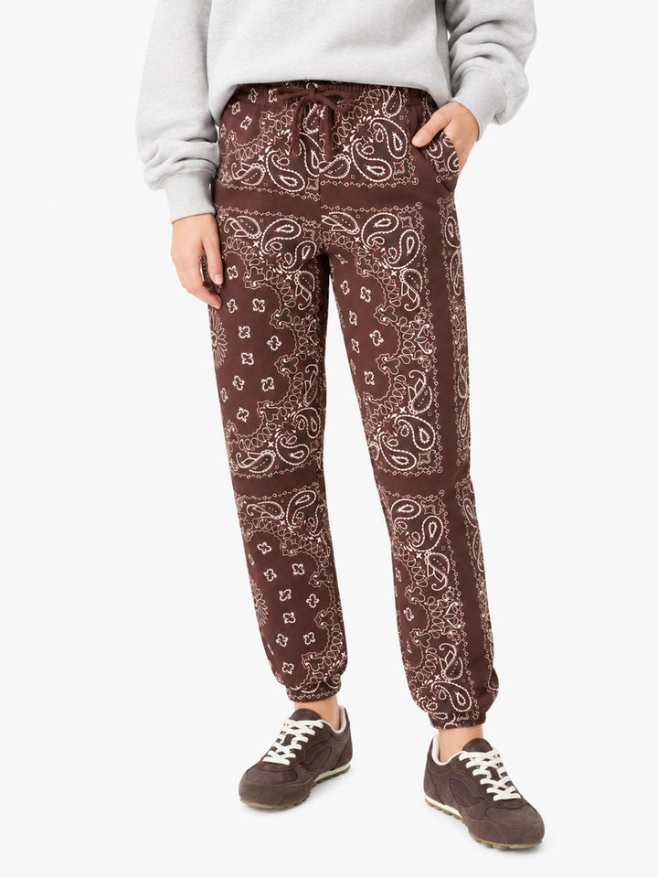 Pantalones de algodón Feece Odalys con estampado bandana marrón 