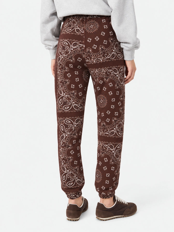 Pantalones de algodón Feece Odalys con estampado bandana marrón 