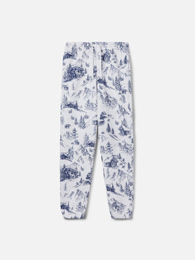 Cotton fleece pants Odalys with toile de jouy print
