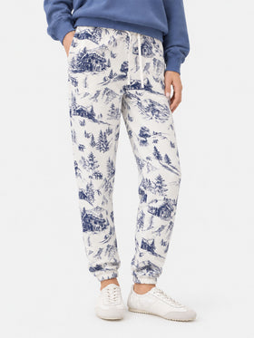 Baumwoll-Fleecehose Odalys mit Toile-de-Jouy-Print 