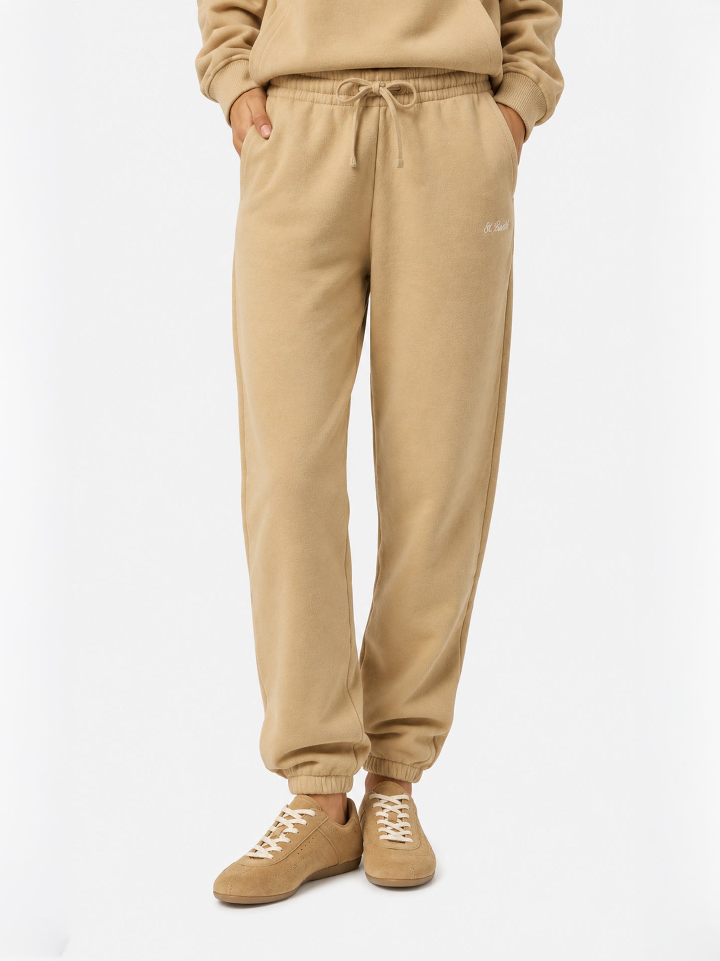 Pantalon de jogging Odalys en molleton de coton beige 
