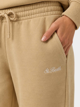 Pantalon de jogging Odalys en molleton de coton beige 