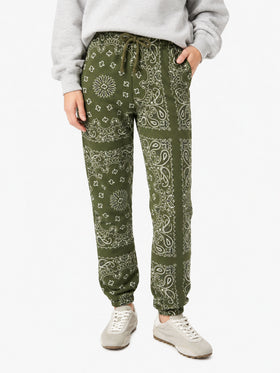 Pantalone da donna in felpa con stampa bandana verde