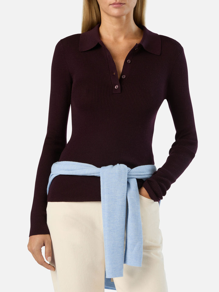Aubergine Odell merino wool polo collar knit