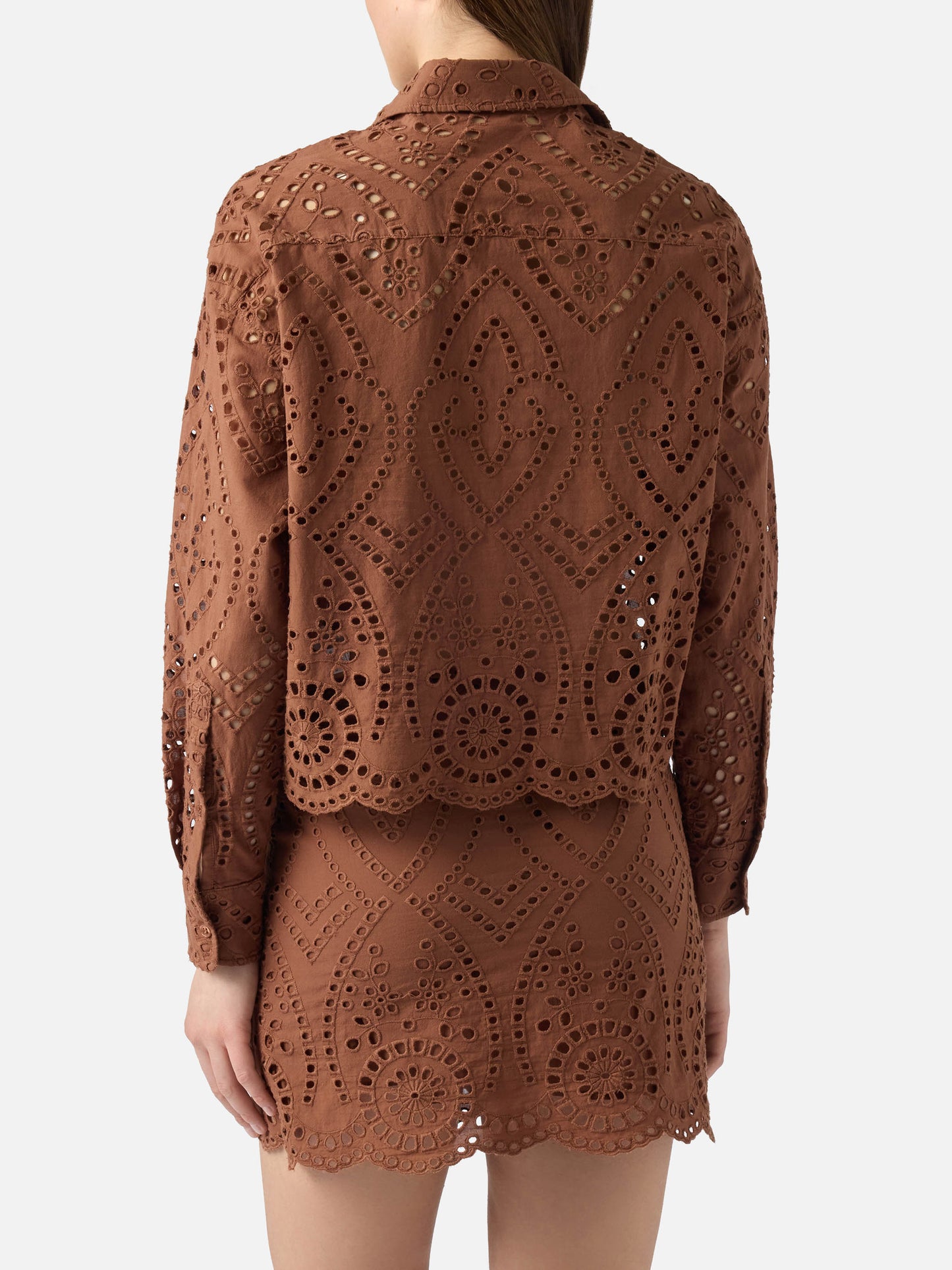 Camicia crop Oriane in cotone sangallo marrone