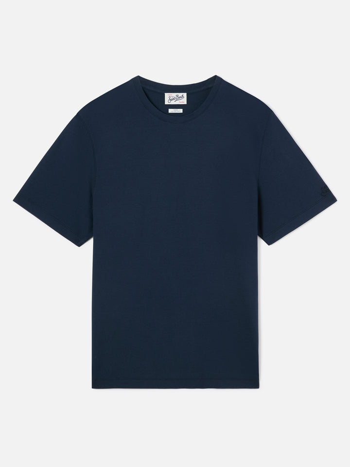Camiseta Orson de crepé de algodón Navy blue con bordado del logo 