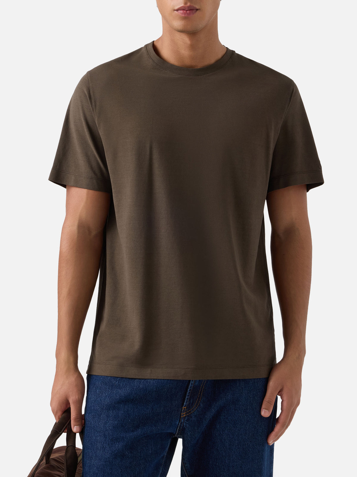 Orson T-Shirt aus Baumwollkrepp in Military Green mit Logostickerei 