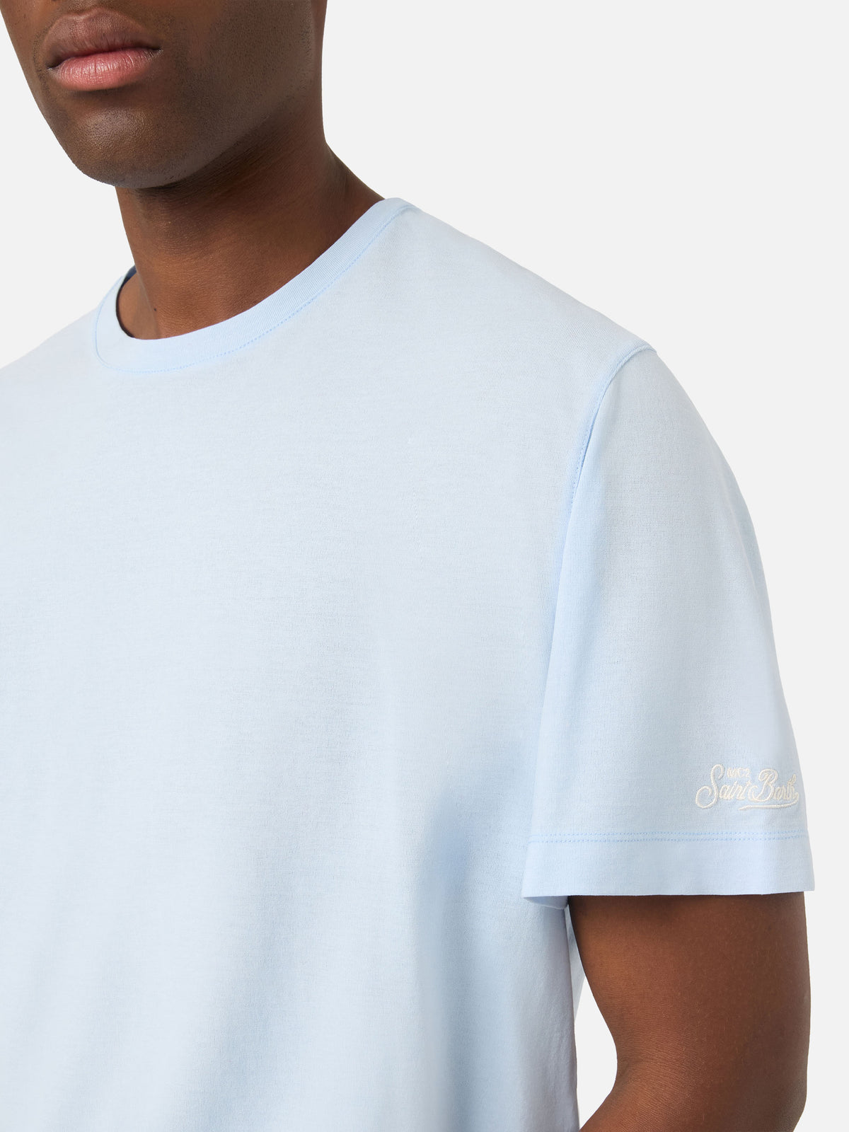T-shirt Orson azzurra in crepe di cotone con ricamo logo