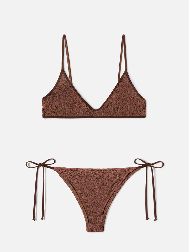 Bikini a bralette Paloma Marielle in crinkle marrone