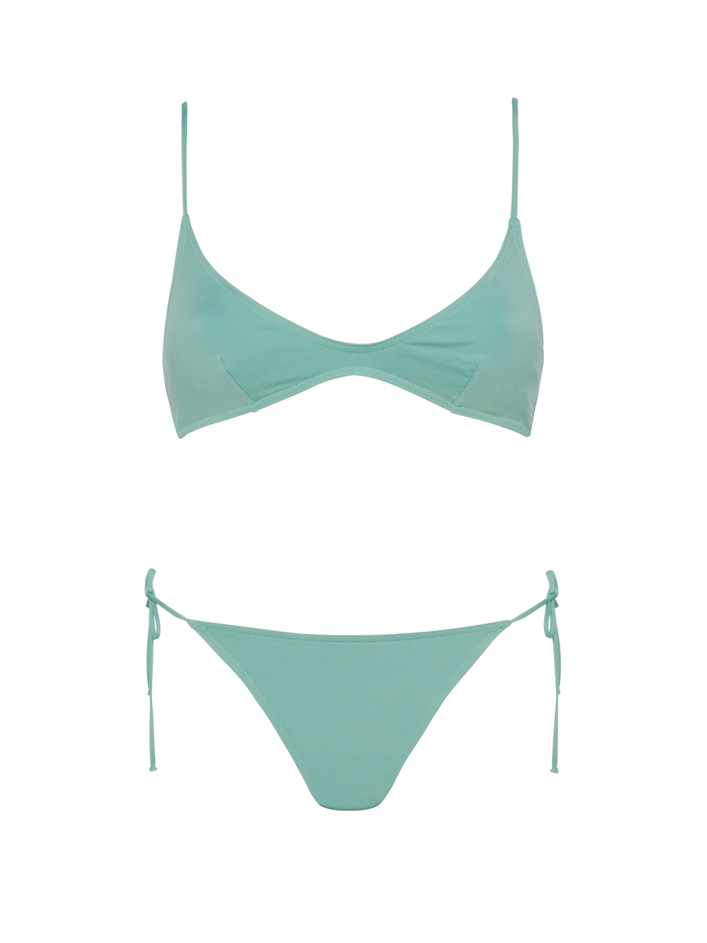 Klassische Badehose „Marielle“ in Salbeigrün – U-Ausschnitt-Bralette „Paloma“ in Salbeigrün