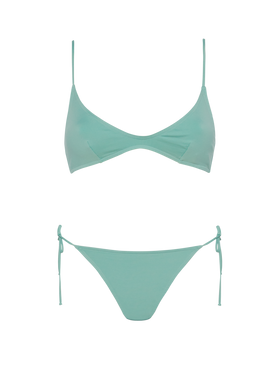 Klassische Badehose „Marielle“ in Salbeigrün – U-Ausschnitt-Bralette „Paloma“ in Salbeigrün