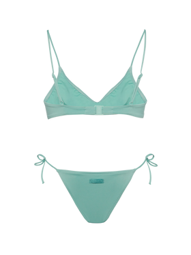 Klassische Badehose „Marielle“ in Salbeigrün – U-Ausschnitt-Bralette „Paloma“ in Salbeigrün