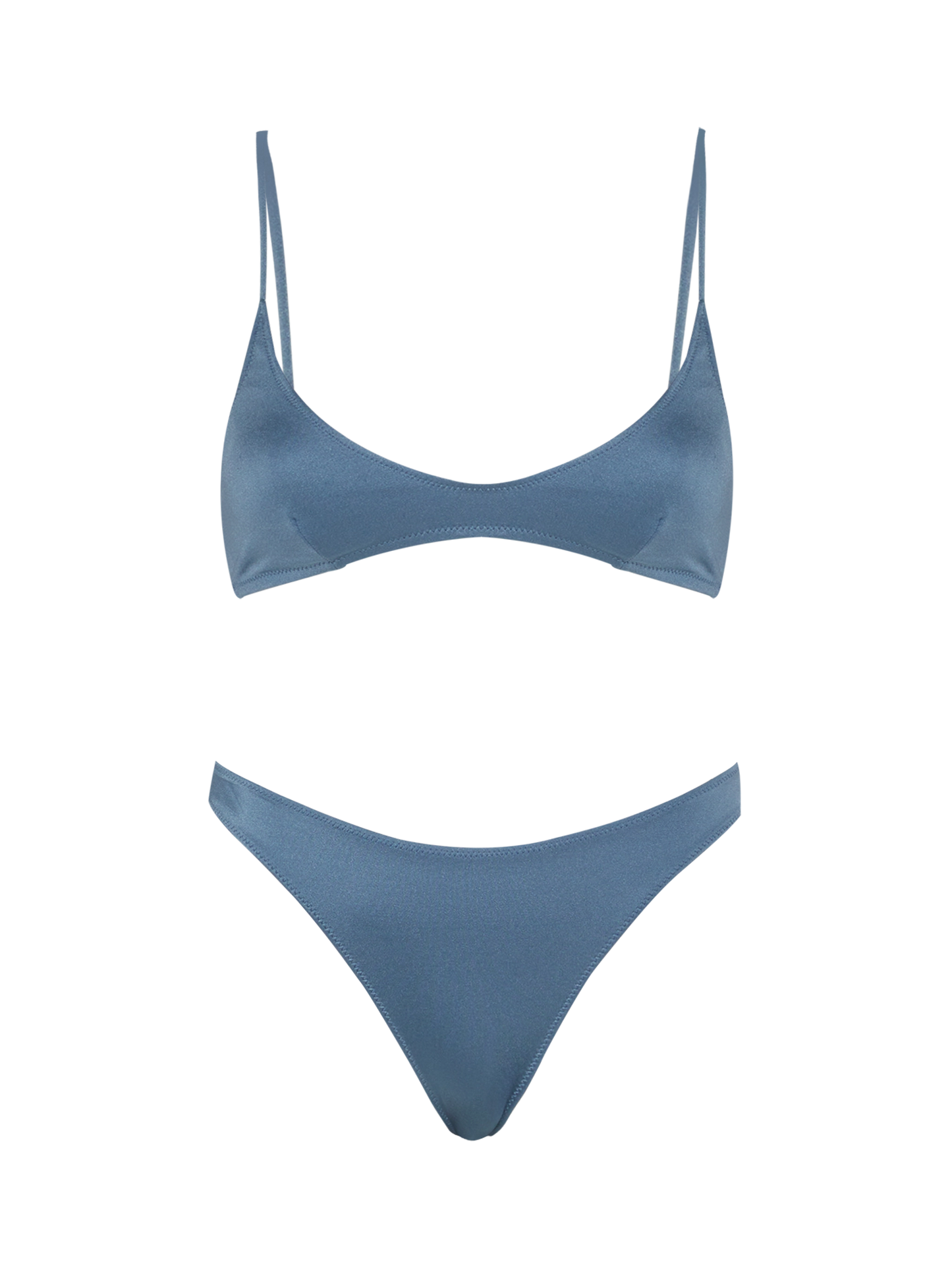 Klassische Badehose „Lido“ in schimmerndem Avioblau – U-Bralette „Paloma“ in schimmerndem Avioblau