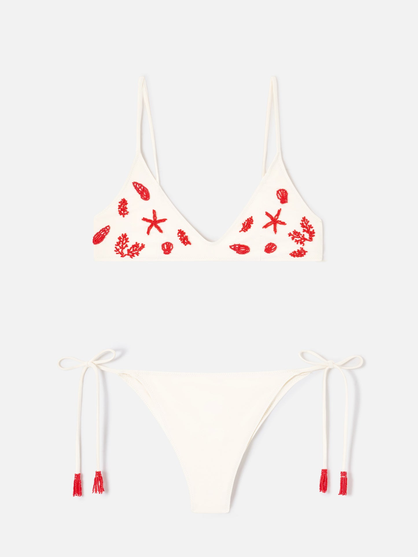 Paloma Marielle cremefarbenes Bikini mit Perlen und Quasten 