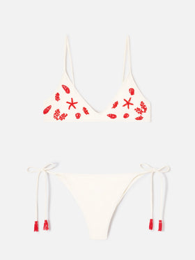 Paloma Marielle cremefarbenes Bikini mit Perlen und Quasten 