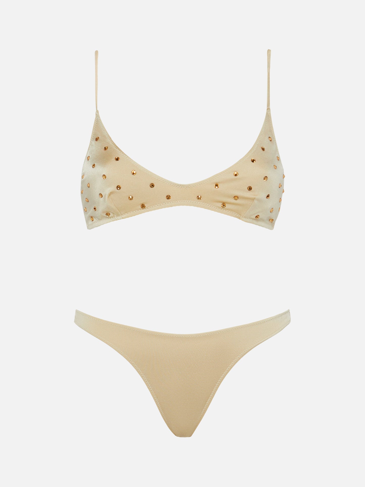 Naomi gold cheeky swim briefs with big rhinestone embellishment - Paloma gold scoop bralette with rhinestone embellishment
