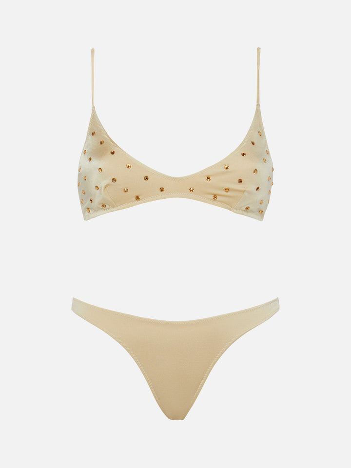 Scoop-Bikini Paloma Naomi in Gold mit großen Strassverzierungen