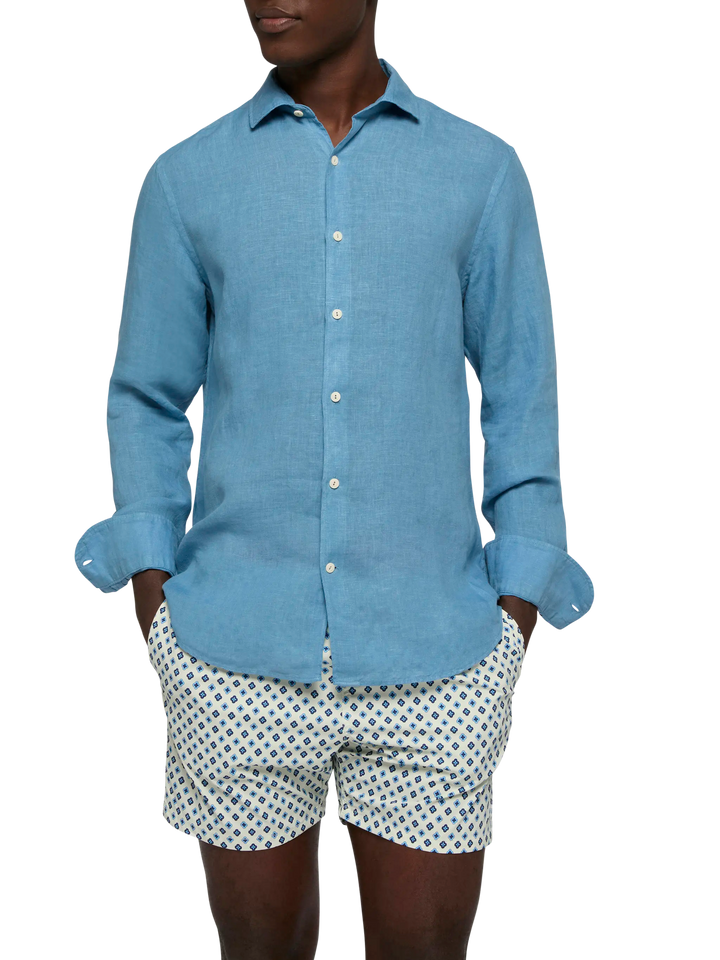 Camicia Pamplona in lino blu polvere