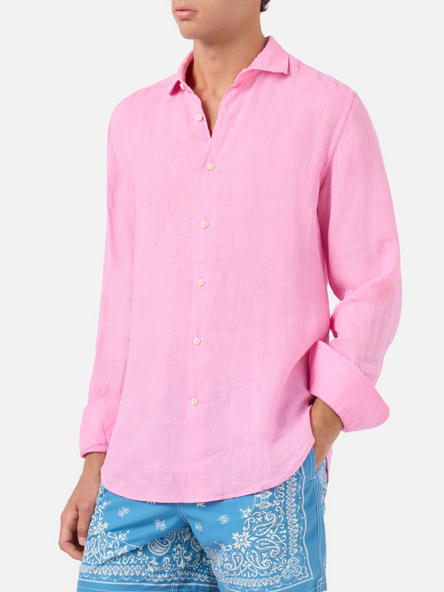 Camicia Pamplona in lino rosa