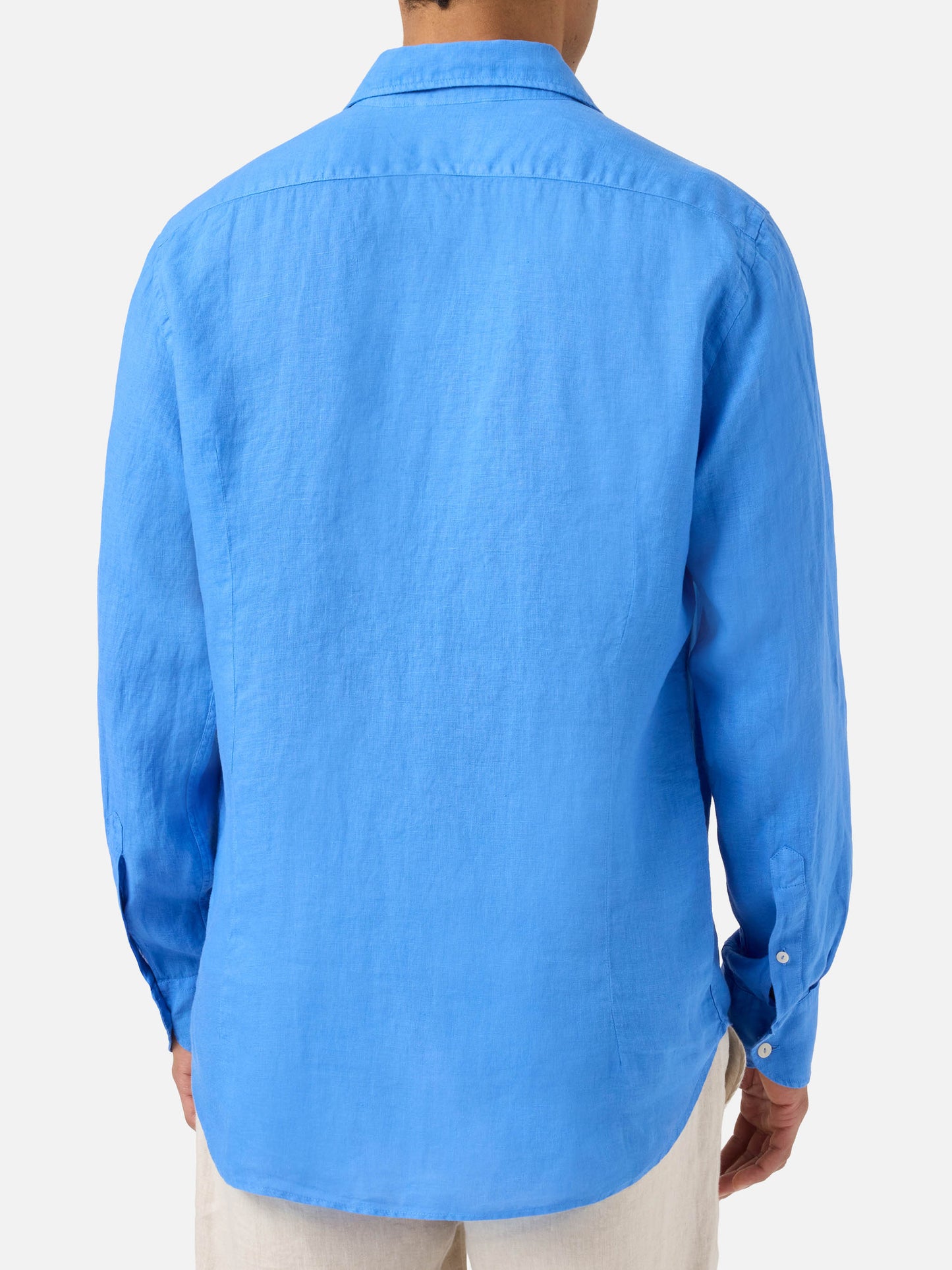 Camicia Pamplona in lino blu tinta unita