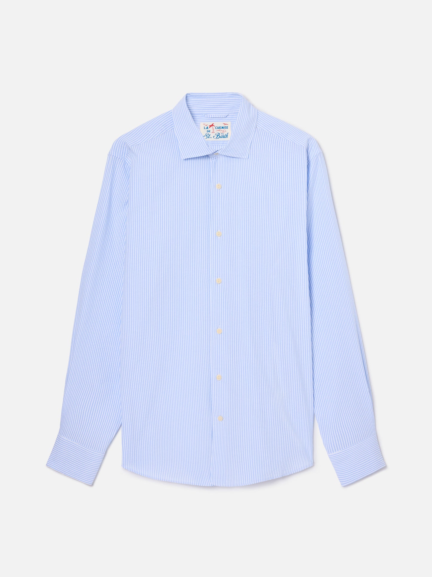Light blue striped Pamplona shirt in seersucker