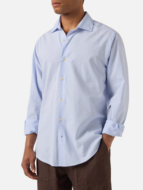 Light blue striped Pamplona shirt in seersucker