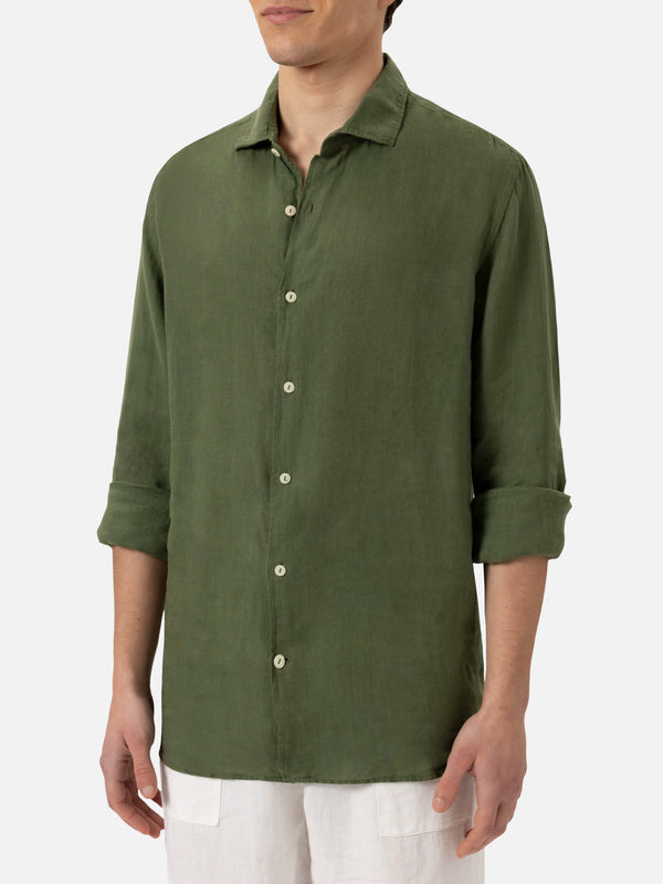 Camicia Pamplona in lino verde militare