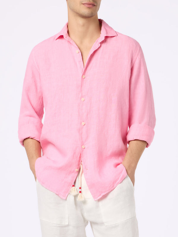 Man pink linen shirt Pamplona