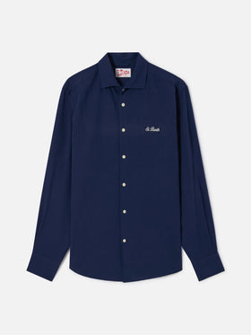 Chemise Pamplona en seersucker bleu avec broderie 
