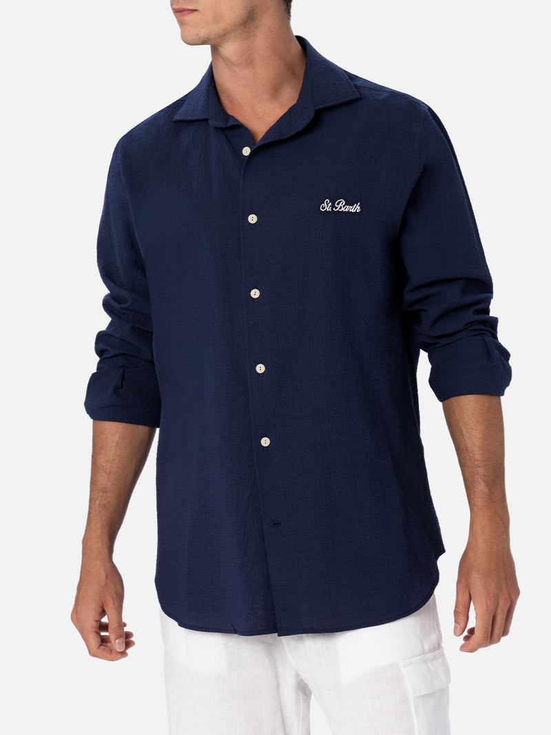Man seersucker blue cotton shirt Pamplona