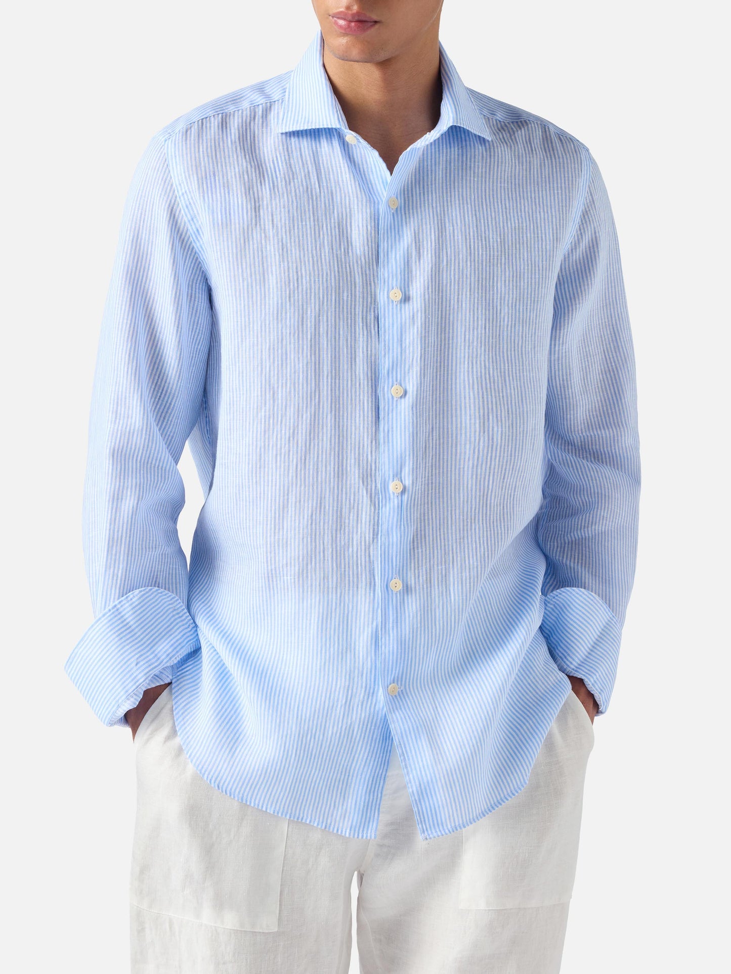 Camicia Pamplona in lino a righe azzurre